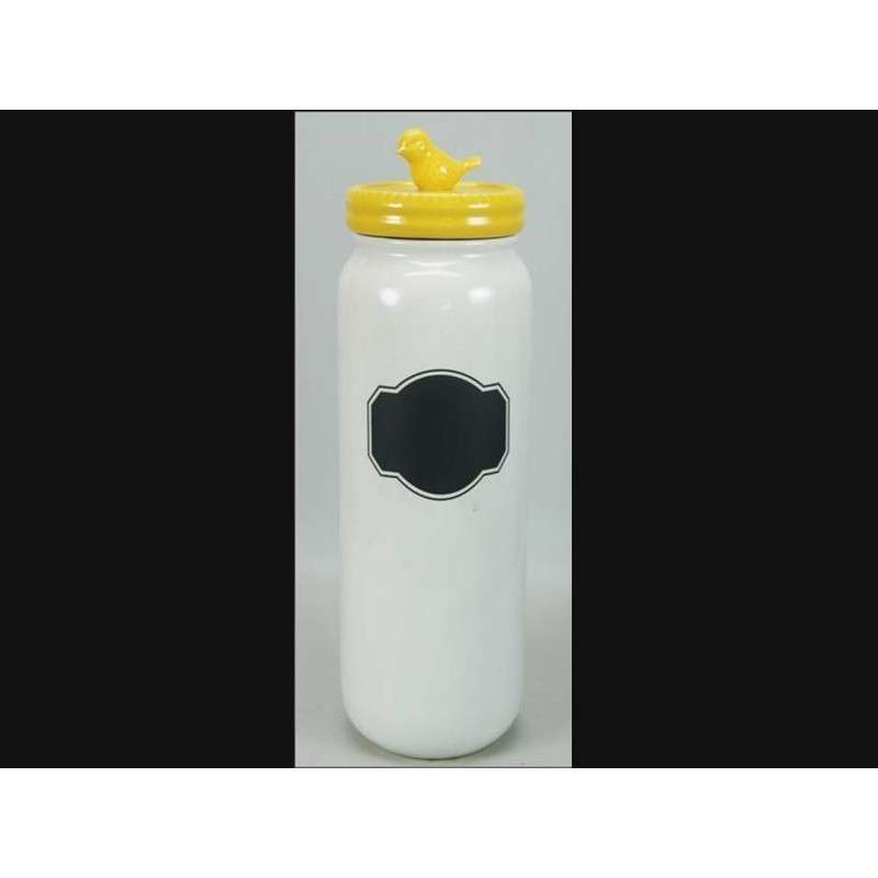 Tarro de ceramica blanco con tapa amarilla