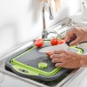 Tabla de cortar plegable y expandible con tapon drenaje verde.