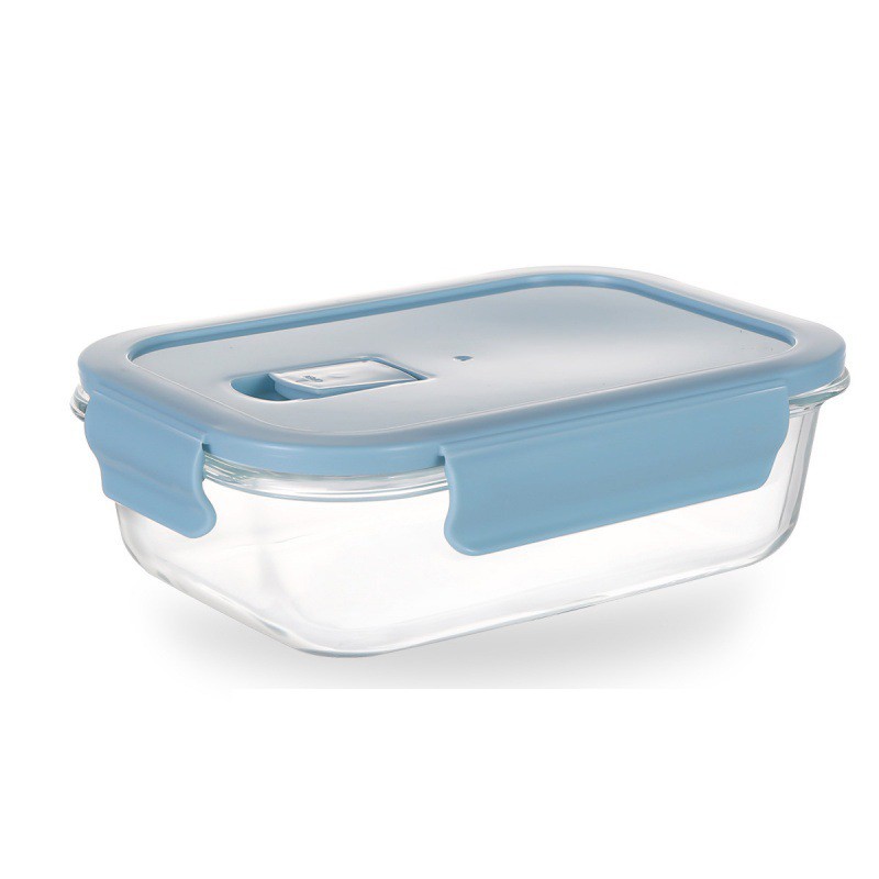 Contenedor de vidrio con tapa hermetica. Horno - Freezer - Microondas. Tapa Azul.