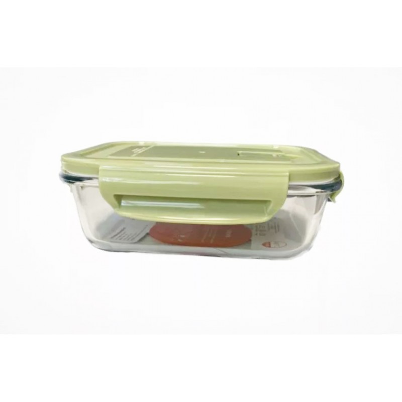 Contenedor de vidrio con tapa hermetica. Horno - Freezer - Microondas. Tapa Verde.