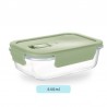 Contenedor de vidrio con tapa hermetica. Horno - Freezer - Microondas. Tapa Verde.
