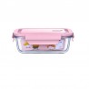 Contenedor de vidrio con tapa hermetica. Horno - Freezer - Microondas. Tapa Rosa.