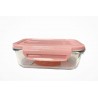 Contenedor de vidrio con tapa hermetica. Horno - Freezer - Microondas. Tapa Rosa.