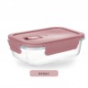 Contenedor de vidrio con tapa hermetica. Horno - Freezer - Microondas. Tapa Rosa.