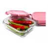 Contenedor de vidrio con tapa hermetica. Horno - Freezer - Microondas. Tapa Rosa.