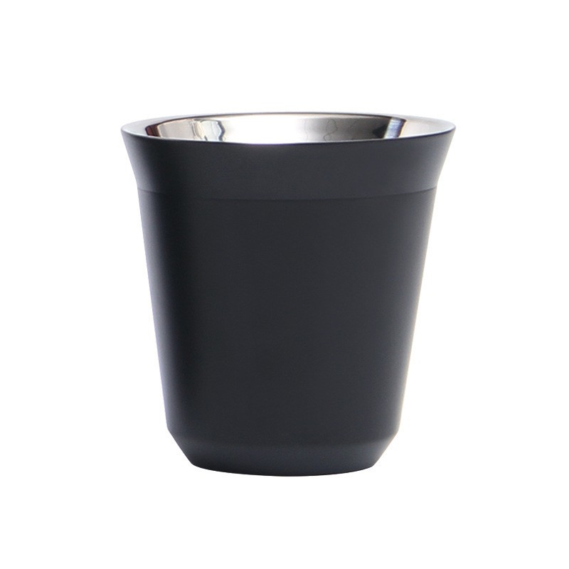 Pocillo de acero inoxidable doble pared medida 80ML. Negro