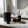 Set de baño7 piezas bambu y plastico negro mate, Tacho cierre suave