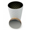 Tarro de metal color blanco tapa imitacion madera dia  10x21cm