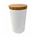 Tarro de metal color blanco tapa imitacion madera dia  10x21cm
