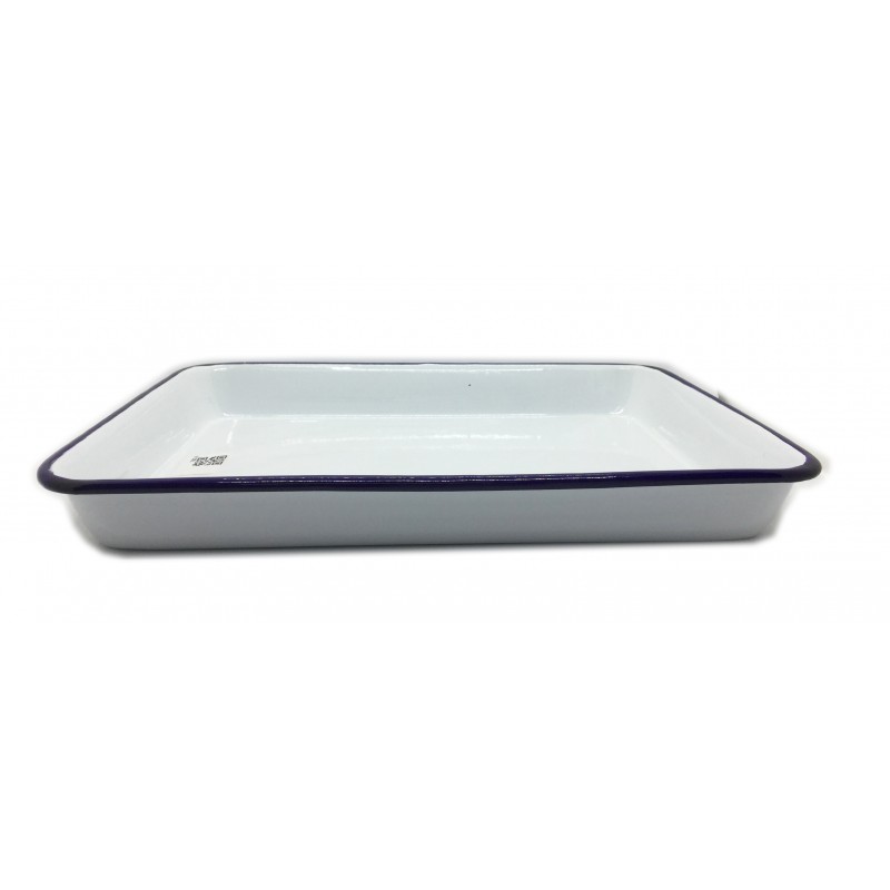 Fuente rectangular blanca borde azul 29x22x3cm