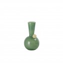 Florero de 20 cm de alto x 14 cm de base color verde y bolita crema