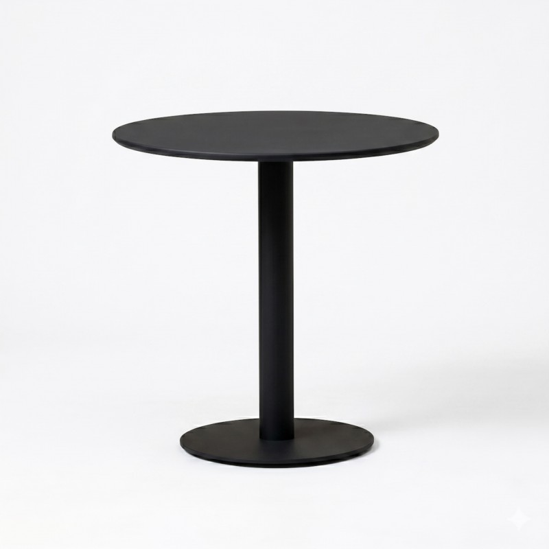 MESA DE METAL REDONDA COLOR NEGRO DE 70 CM DE DIAMETRO Y PIE BASE REDONDO