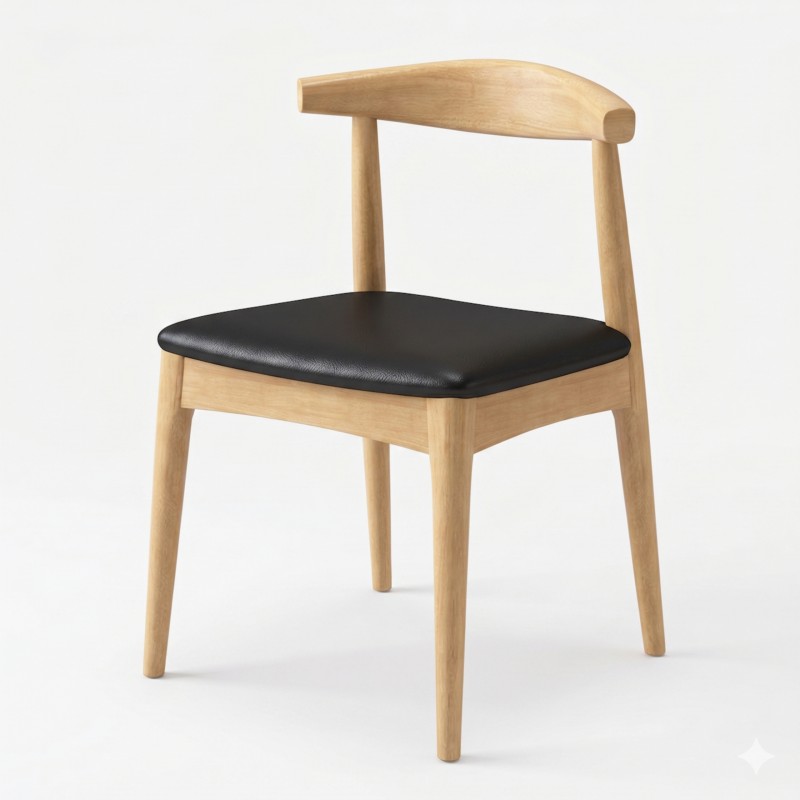 SILLA DE MADERA COLOR NATURAL  ASIENTO DE PU NEGRO RESPALDO DE MADERA S/ BRAZOS (50 CM DE ASIENTO X 80CM DE ALTO)
