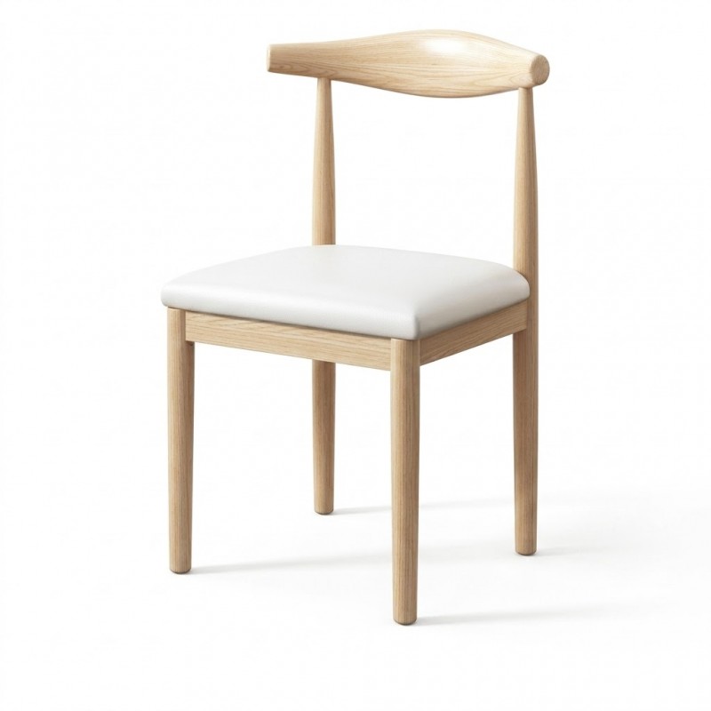 SILLA DE MADERA COLOR NATURAL  ASIENTO DE PU BLANCO RESPALDO DE MADERA S/ BRAZOS (50 CM DE ASIENTO X 80CM DE ALTO)