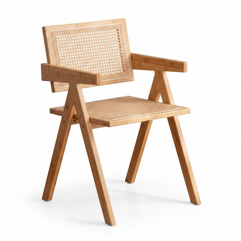 SILLA DE MADERA COLOR NATURAL ASIENTO Y ESPALDO DE ESTERILLA (50 CM DE ASIENTO X 80 CM DE ALTO)