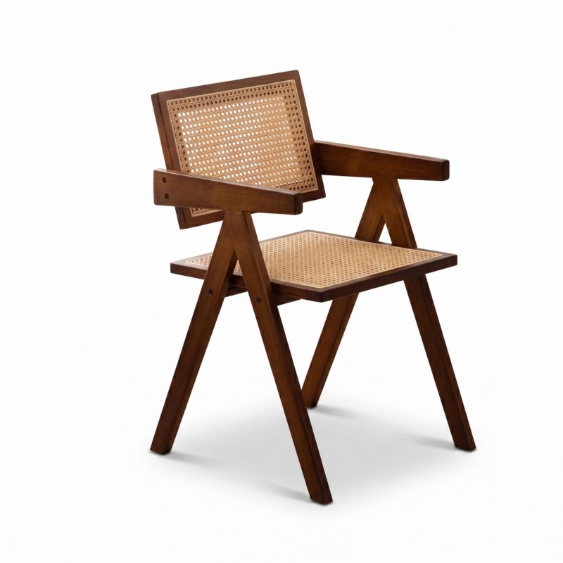 SILLA DE MADERA COLOR NOGAL ASIENTO Y ESPALDO DE ESTERILLA (50 CM DE ASIENTO X 81CM DE ALTO)