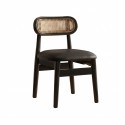 SILLA DE MADERA COLOR NEGRO TAPIZADA EN PU NEGRO CON RESPALDO DE ESTERILLA (45CM DE ASIENTO X 80 CM DE ALTO)