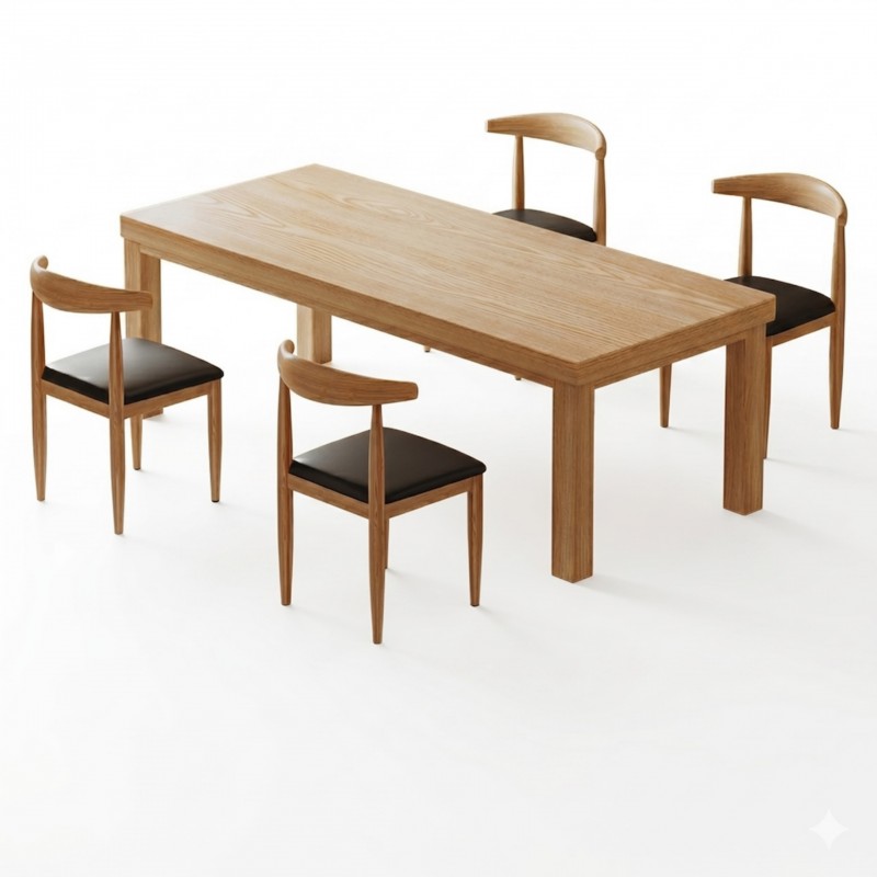 MESA DE MADERA RECTANGULAR COLOR NATURAL  160X80X75CM