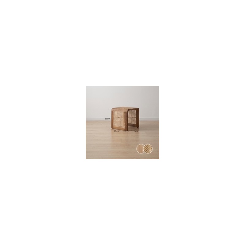 MESA AUXILIAR DE MADERA Y RATAN DE 35 C M DE ANCHO X 35 DE ALTO MEDIO CUBO