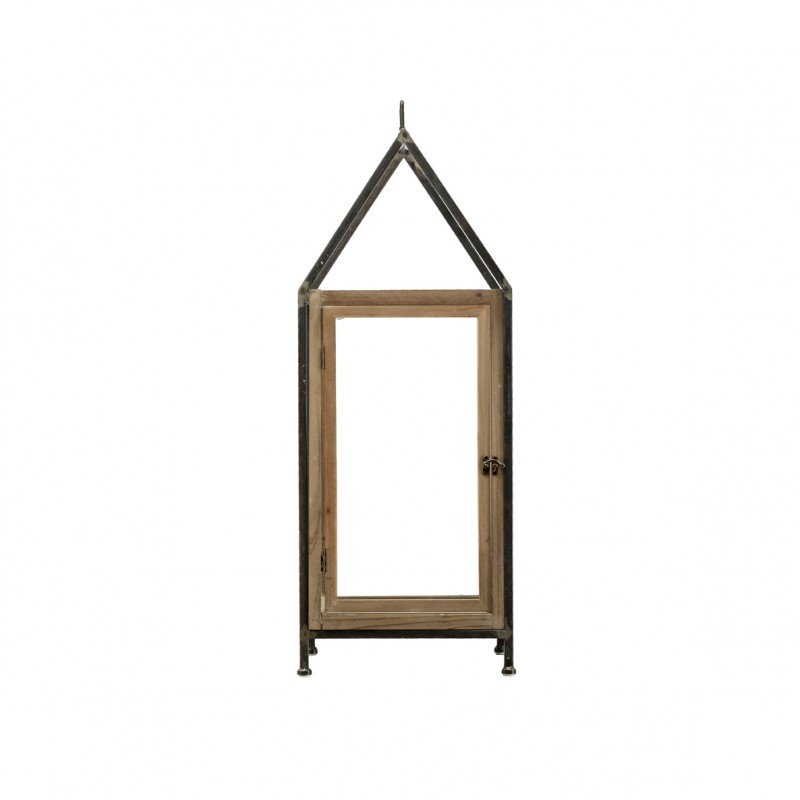 Fanal de metal y madera CHICO. 23x23x67cm
